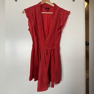 Fei Anthropologie 100% Silk Wrap Flutter Sleeve Top in Red